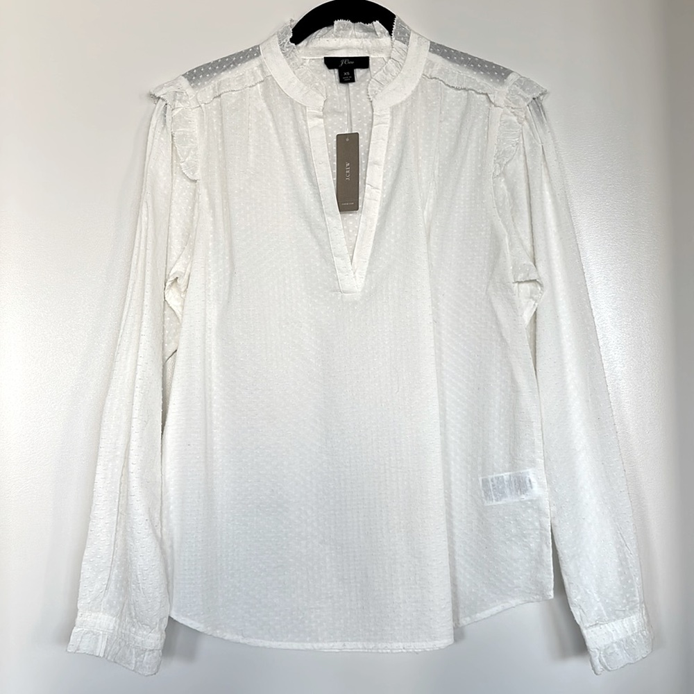 NWT Swiss dot and ruffled J Crew blouse